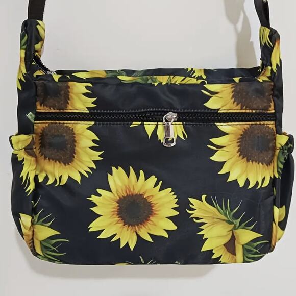 Sunflower Crossbody Bag Black Floral Purse, Multi Pockets, Adjustable Strap, NWT - Picture 6 of 8